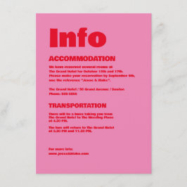 Vet Typografie, Roze en Rode Bruiloft Informatiekaartje