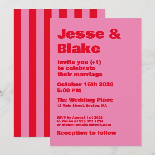 Vet Typografie, Roze en Rode Bruiloft Kaart (Voorkant / Achterkant)