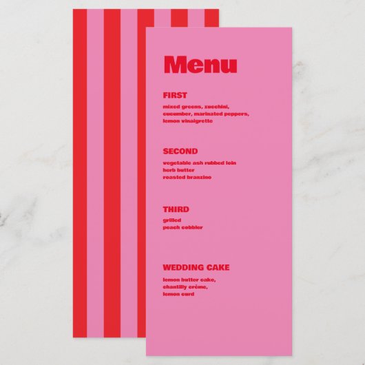 Vet Typografie, Roze en Rode Bruiloft Menu (Voorkant / Achterkant)