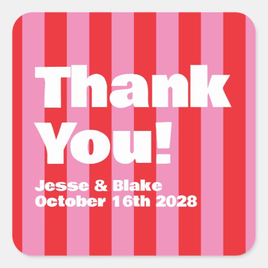 Vet Typografie, Roze en Rode Bruiloft Vierkante Sticker (Voorkant)