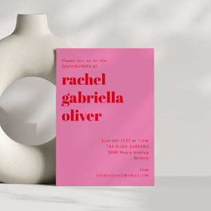 Vet Typografie Roze en Rood Modern QUINCEAÑERA Kaart
