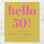 Vet Typografie Roze Geel Modern 50ste verjaardag Wijn Etiket (Enkel label)