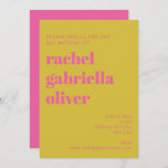 Vet Typografie Roze Geel Modern Bat Mitzvah Kaart<br><div class="desc">Bold Typography Bright Pink and Yellow Modern Bat Mitzvah Invitation</div>