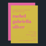 Vet Typografie Roze Geel Modern Bat Mitzvah Kaart<br><div class="desc">Bold Typography Bright Pink and Yellow Modern Bat Mitzvah Invitation</div>