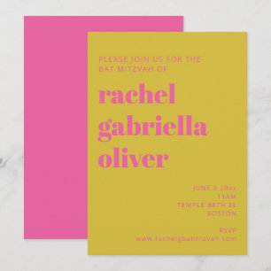 Vet Typografie Roze Geel Modern Bat Mitzvah Kaart