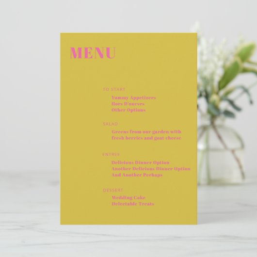 Vet Typografie Roze Geel Modern Minimalist Menu (Staand voorkant)