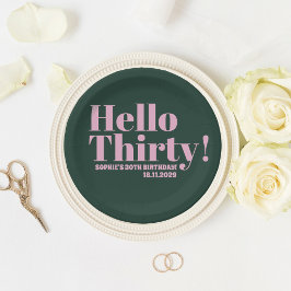 Vet Typografie Roze Modern 30ste Verjaardagsfeest Papieren Bordje