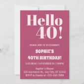 Vet Typografie Roze Modern 40e Verjaardagsfeest Kaart (Voorkant)