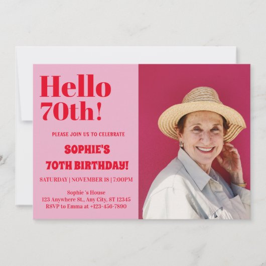 Vet Typografie Roze Modern Zeventig 70ste verjaard Kaart (Voorkant)