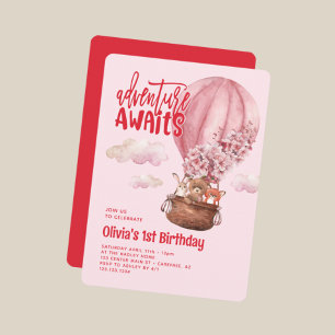 Vet Typografie Roze Rood 1e Verjaardag Kaart