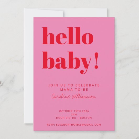 Vet Typografie Roze Rood Modern Baby shower Foto Kaart (Voorkant)