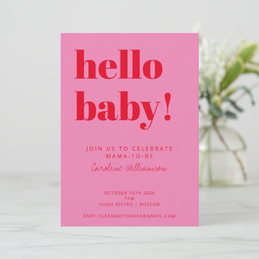 Vet Typografie Roze Rood Modern Baby shower Foto Kaart (Staand voorkant)