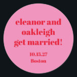 Vet Typografie Roze Rood Modern Huwelijk Custom Ronde Sticker<br><div class="desc">Vet Typografie Helder Roze en Rood Modern Wedding Custom Classic Ronde Sticker</div>