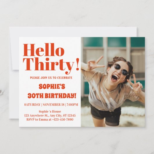 Vet Typografie Sinaasappel Modern 30e Verjaardag Kaart (Voorkant)