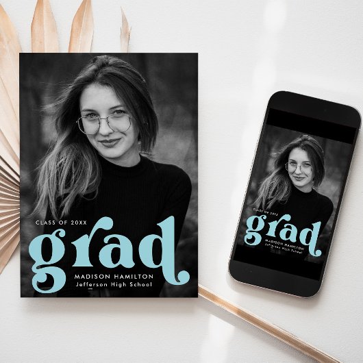 Vet Typografie Sky Blue Photo Afstuderen Aankondiging