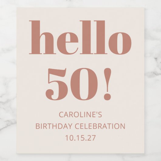 Vet Typografie Terracotta Modern 50ste verjaardag Wijn Etiket (Enkel label)