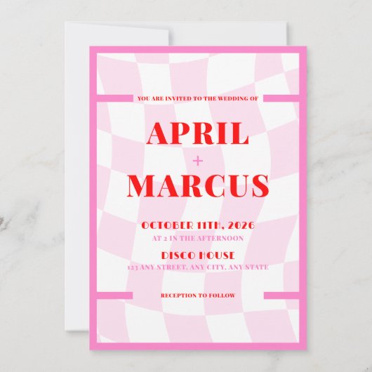 Vet Typografie Vibrant roze rood monogram bruiloft Kaart (Achterkant)