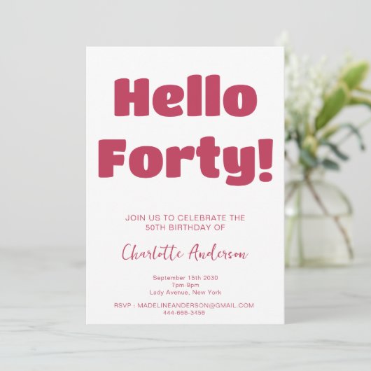 Vet Typografie Viva Magenta Modern 40e verjaardag Kaart (Staand voorkant)