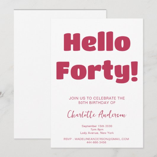 Vet Typografie Viva Magenta Modern 40e verjaardag Kaart (Voorkant / Achterkant)