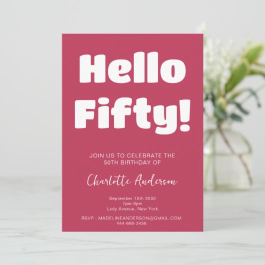 Vet Typografie Viva Magenta Modern 50ste verjaarda Kaart (Staand voorkant)