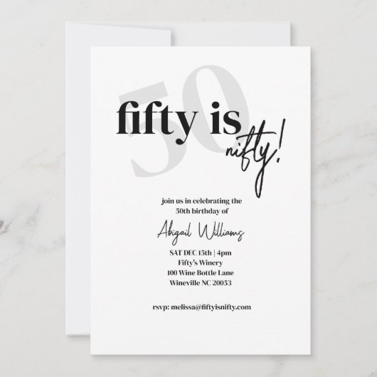 Vet Typografie w / Kalligrafie 50 Nifty Verjaardag Kaart (Voorkant)