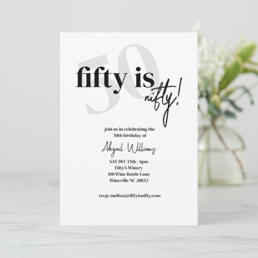 Vet Typografie w / Kalligrafie 50 Nifty Verjaardag Kaart (Staand voorkant)