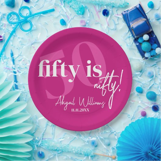 Vet Typografie w / Kalligrafie 50e Verjaardag Part Papieren Bordje (Feest)