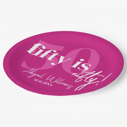 Vet Typografie w / Kalligrafie 50e Verjaardag Part Papieren Bordje (Gekanteld)