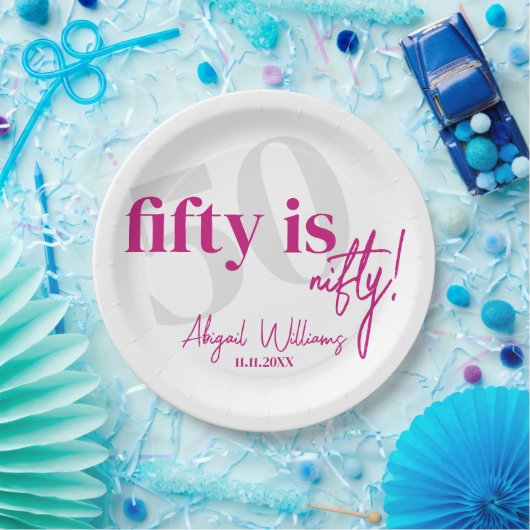Vet Typografie w / Kalligrafie 50e Verjaardag Part Papieren Bordje (Feest)