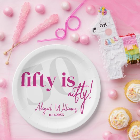 Vet Typografie w / Kalligrafie 50e Verjaardag Part Papieren Bordje (Feest)