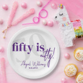 Vet Typografie w / Kalligrafie 50e Verjaardag Part Papieren Bordje (Feest)