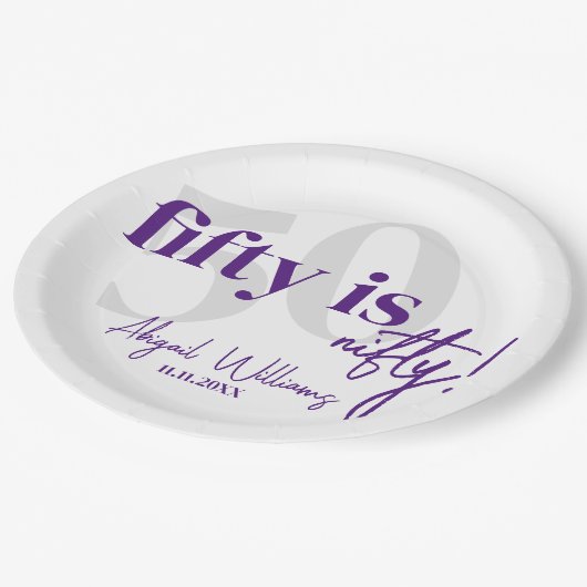 Vet Typografie w / Kalligrafie 50e Verjaardag Part Papieren Bordje (Gekanteld)