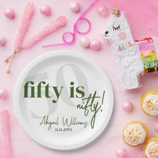 Vet Typografie w / Kalligrafie 50e Verjaardag Part Papieren Bordje (Feest)