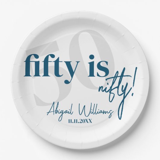 Vet Typografie w / Kalligrafie 50e Verjaardag Part Papieren Bordje (Voorkant)
