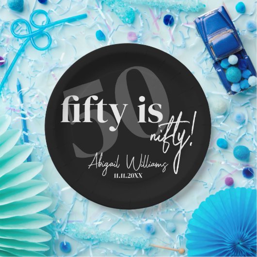 Vet Typografie w / Kalligrafie 50e Verjaardag Part Papieren Bordje (Feest)