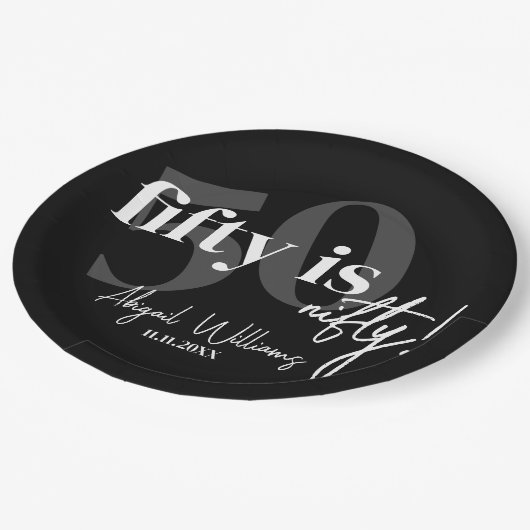 Vet Typografie w / Kalligrafie 50e Verjaardag Part Papieren Bordje (Gekanteld)