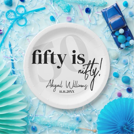 Vet Typografie w / Kalligrafie 50e Verjaardag Part Papieren Bordje (Feest)
