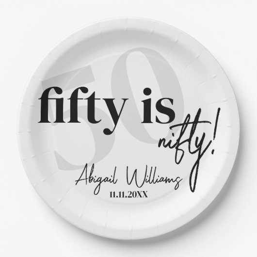 Vet Typografie w / Kalligrafie 50e Verjaardag Part Papieren Bordje (Voorkant)