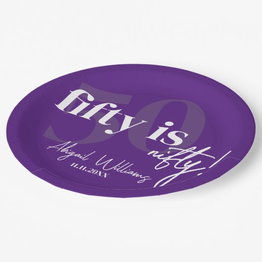 Vet Typografie w / Kalligrafie 50e Verjaardag Part Papieren Bordje (Gekanteld)