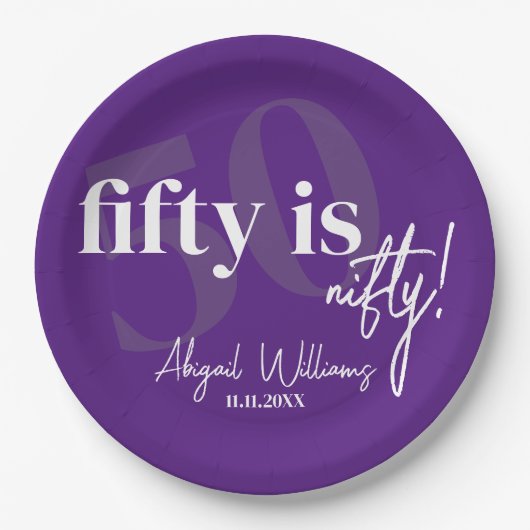 Vet Typografie w / Kalligrafie 50e Verjaardag Part Papieren Bordje (Voorkant)