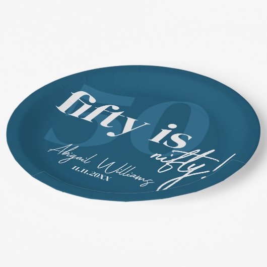 Vet Typografie w / Kalligrafie 50e Verjaardag Part Papieren Bordje (Gekanteld)