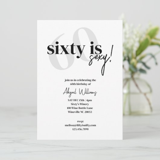 Vet Typografie w / Kalligrafie 60 is Sexy Verjaard Kaart (Staand voorkant)
