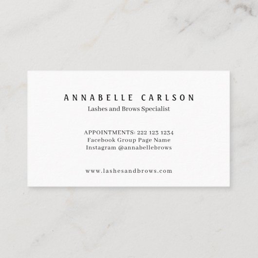 Vet typografie wenkbrauwen salon zwart en wit eenv visitekaartje (Achterkant)