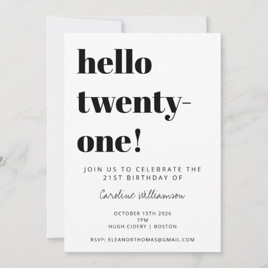 Vet Typografie Wit Trendy Modern 21st Verjaardag Kaart (Voorkant)