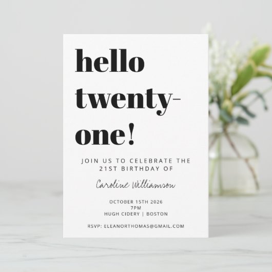 Vet Typografie Wit Trendy Modern 21st Verjaardag Kaart (Staand voorkant)
