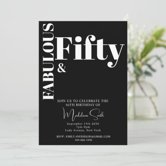 Vet Typografie Zwart Wit Modern 50ste verjaardag Kaart (Staand voorkant)