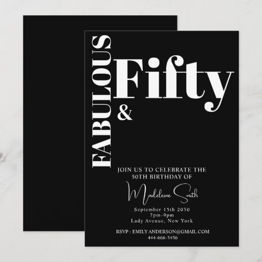 Vet Typografie Zwart Wit Modern 50ste verjaardag Kaart (Voorkant / Achterkant)