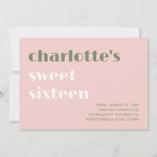 Vet typografisch eenvoudig roze groen Sweet sixtee Kaart