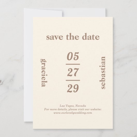 Vet Typografisch Neutraal Mocha Modern Bruiloft Save The Date (Voorkant)