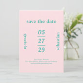 Vet Typografisch Roze Blauwgroen Modern Bruiloft Save The Date (Staand voorkant)